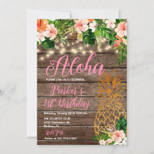 Invitation Bois floral tropical Aloha Anniversaire