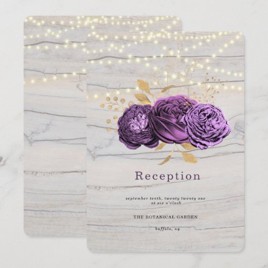 Invitation Bois Floral Violet De La Réception Éclairante À Co (Devant / Derrière)