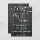 Invitation Bois foncé rustique, avec lumières à cordes. (Devant / Derrière)