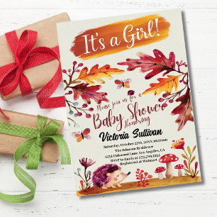 Invitation Bois Forêt Animaux Hérisson Baby shower fille