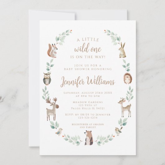 Invitation Bois forêt animaux verdure bébé garçon douche (Devant)