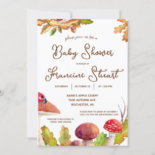 Invitation Bois, Forêt d'automne, Baby shower de champignons