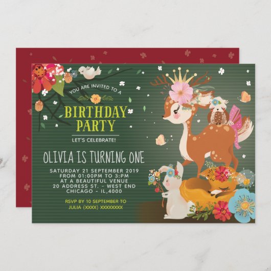 Invitation Bois Forêt enchantée Anniversaire (Devant / Derrière)