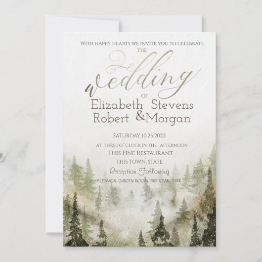 Invitation Bois, Forêt, Lumières à cordes Mariage vert (Devant)