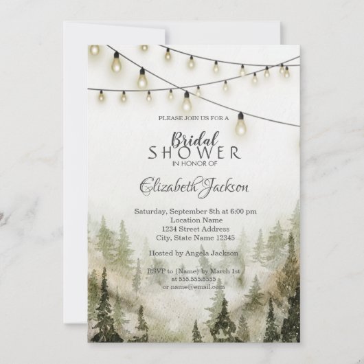 Invitation Bois, Forêt, Pins, Lumières à cordes (Devant)