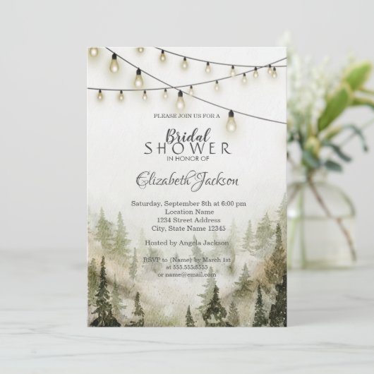 Invitation Bois, Forêt, Pins, Lumières à cordes (Debout devant)