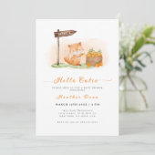 Invitation Bois Fox Citrus Orange Farm Baby shower (Debout devant)