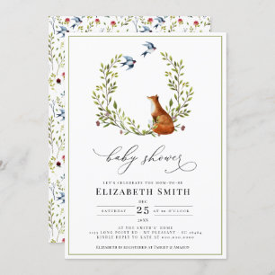 Invitation Bois Fox Floral Genre Baby shower neutre