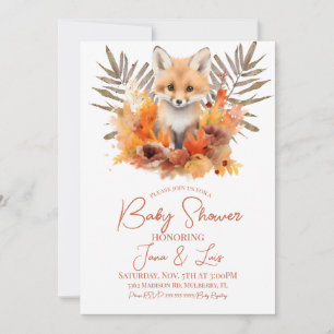 Invitation Bois Fox verdure Aquarelle Baby shower feuille
