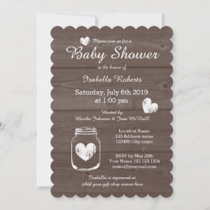 Invitation Bois grain rustique mason jarre baby shower invita