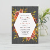 Invitation Bois gris brûlé Orange Floral Fête des mariées d'a (Debout devant)