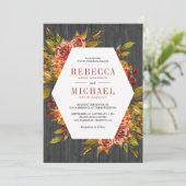 Invitation Bois gris brûlé Orange Floral Mariage de automne d (Debout devant)