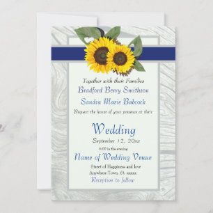 Invitation Bois gris Cobalt Bleu Tournesol Russe Mariage