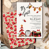 Invitation Bois Hérisson Champignons Chute Baby shower fille