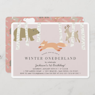 Invitation Bois Hiver Onederland Rose 1er anniversaire