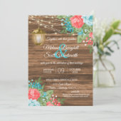Invitation Bois, Lanternes avec Turquoise, Mariage de fleurs  (Debout devant)