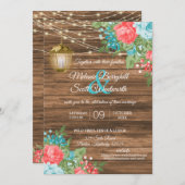 Invitation Bois, Lanternes avec Turquoise, Mariage de fleurs  (Devant / Derrière)