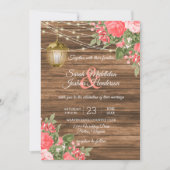Invitation Bois, lanternes et Mariage à fleurs de corail (Devant)