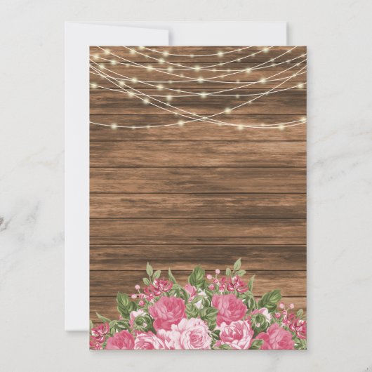 Invitation Bois, lanternes et Mariage à fleurs rose mauve (Dos)