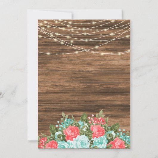 Invitation Bois, Lanternes et Turquoise, Mariage de fleurs de (Dos)