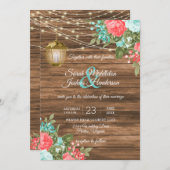 Invitation Bois, Lanternes et Turquoise, Mariage de fleurs de (Devant / Derrière)