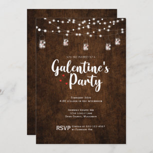 Invitation Bois Mason Jar Galentines Fête Saint-Valentin