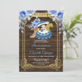 Invitation Bois mexicain Quinceanera Bleu Rose Fleurs (Debout devant)