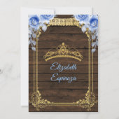 Invitation Bois mexicain Quinceanera Bleu Rose Fleurs (Dos)