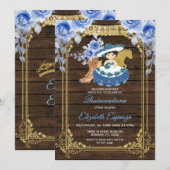 Invitation Bois mexicain Quinceanera Bleu Rose Fleurs (Devant / Derrière)