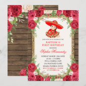 Invitation Bois mexicain Red Charra Baptême et premier annive (Devant / Derrière)