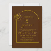 Invitation Bois moderne Gold 5e anniversaire Mariage (Devant)