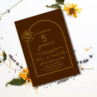 Invitation Bois moderne Gold 5e anniversaire Mariage