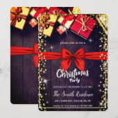 Invitation Bois Naturel, Cadeaux Diamants Étoiles Noël (Devant / Derrière)