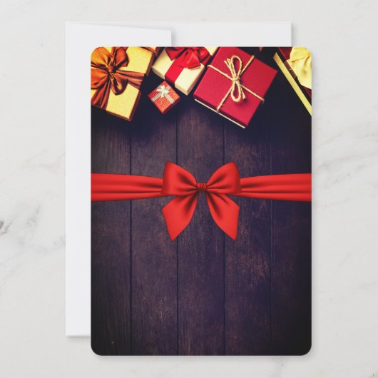 Invitation Bois Naturel, Cadeaux Diamants Étoiles Noël (Dos)