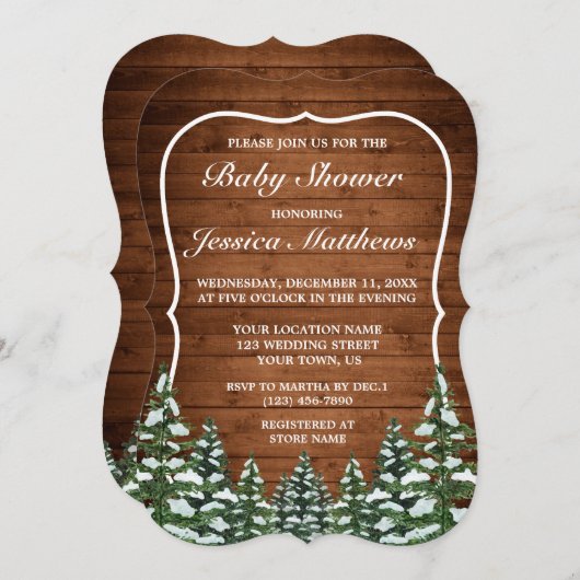 Invitation Bois neigeux et forêt Baby shower à pin (Devant / Derrière)