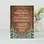 Invitation Bois neigeux et forêt Baby shower à pin (Debout devant)