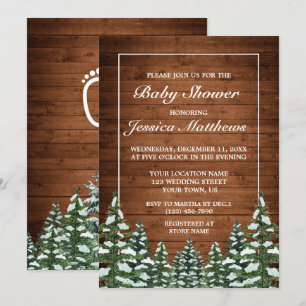Invitation Bois neigeux et forêt Baby shower à pin