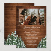 Invitation Bois neigeux et forêt Pin de campagne Mariage Phot (Devant / Derrière)