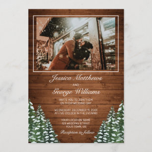 Invitation Bois neigeux et forêt Pin de campagne Mariage Phot