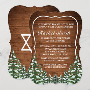 Invitation Bois neigeux & Forêt Bar à pin rural Bat mitzvah