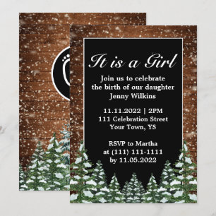 Invitation Bois neigeux & Forêt Bébé Fête de naissance de fil