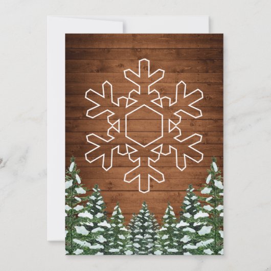 Invitation Bois neigeux & Forêt Pin rural fête du Nouvel An (Dos)