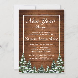 Invitation Bois neigeux & Forêt Pin rural fête du Nouvel An