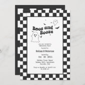 Invitation Bois noir et blanc rétro et Booze Halloween Party (Devant / Derrière)