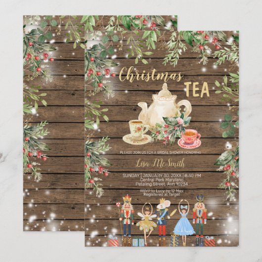 Invitation Bois Noisette Noël Tea Fête des mariées Party (Devant / Derrière)