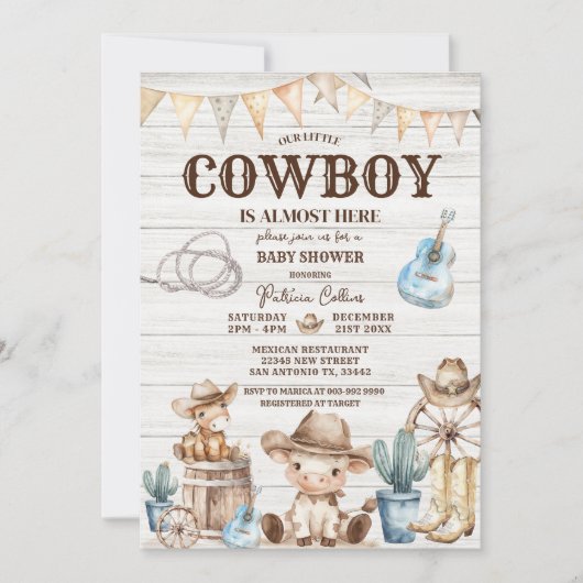 Invitation Bois Notre Petit Cowboy Wild West Boy Baby shower (Devant)