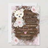 Invitation Bois Ours Pastel Pink Snowflake Baby shower (Devant)