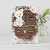 Invitation Bois Ours Pastel Pink Snowflake Baby shower (Debout devant)