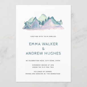 Invitation Bois Pine Montagnes Nature Vert Bleu Mariage