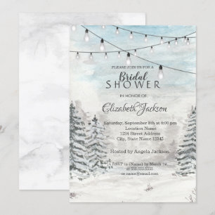 Invitation Bois, Pins, Guirlandes Lumineuses, Aquarelle